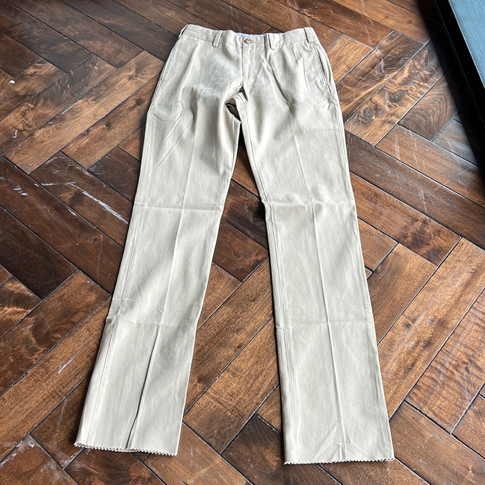 Frank’s pants size 30 trim fit unhemmed plain front khaki fitted trousers
